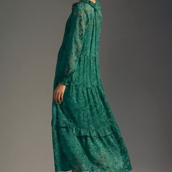 NWT Anthropologie Marias Satin Burnout dress green size L - Picture 5 of 6